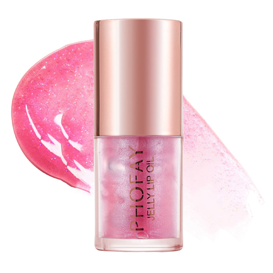 a pink lip gloss and a smear of pink glitter