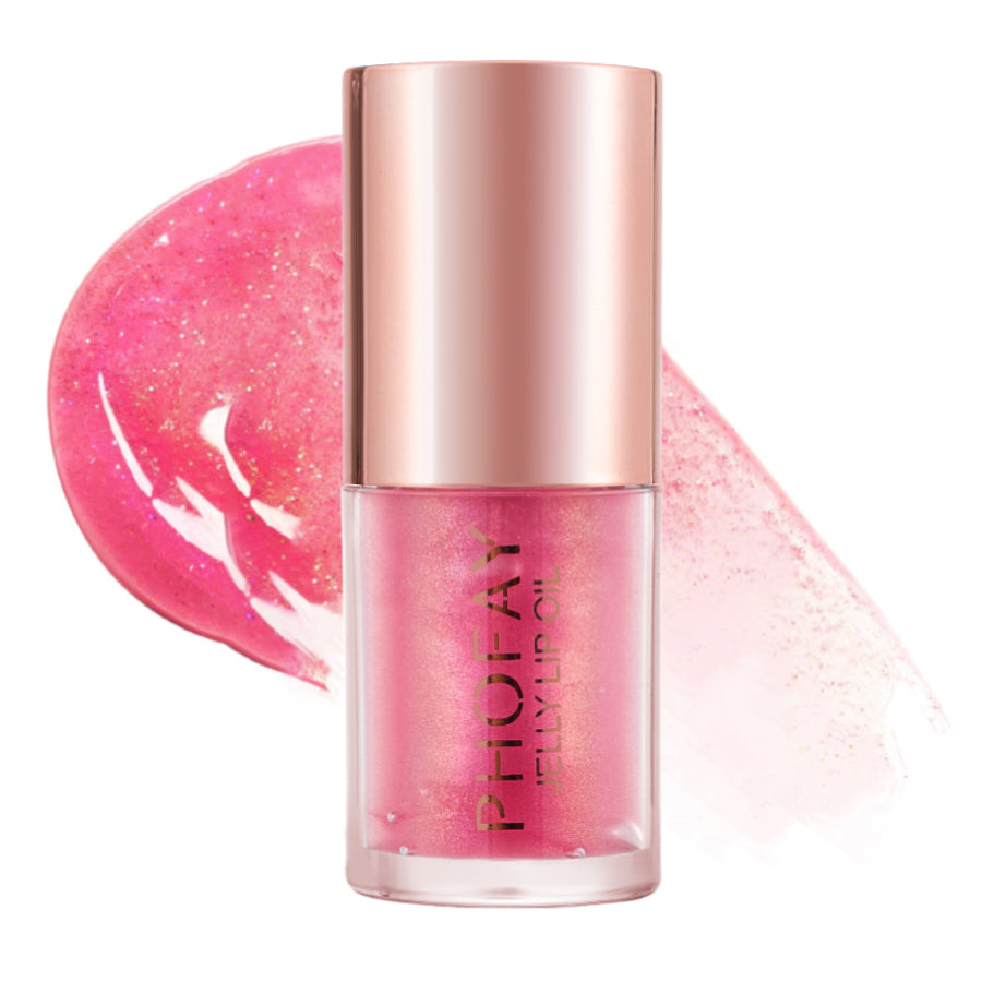a pink lip gloss and a smear of pink glitter