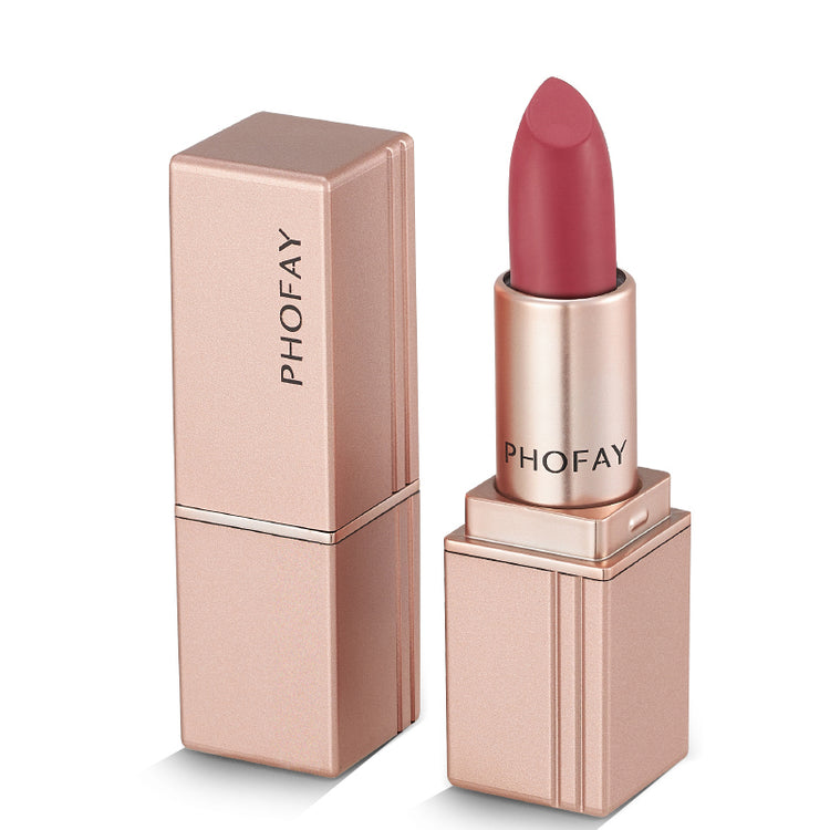 a pink lipstick in a gold box