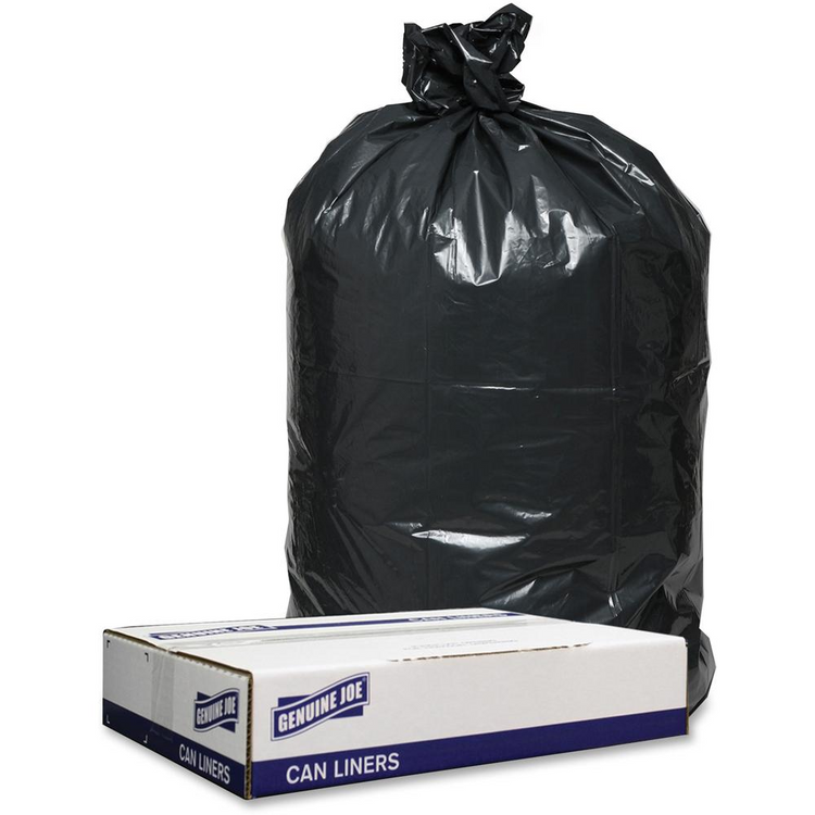 a black garbage bag next to a white box