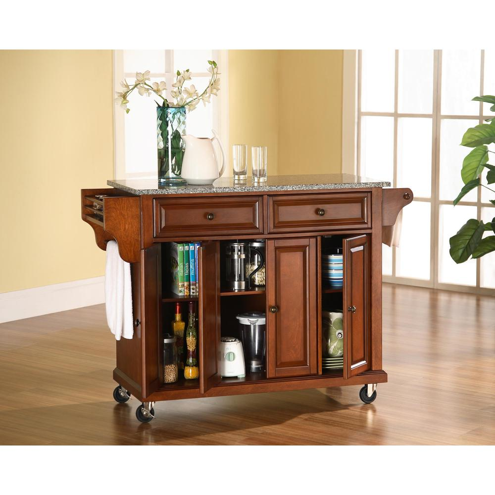 Full Size Granite Top Kitchen Cart Cherry/Gray