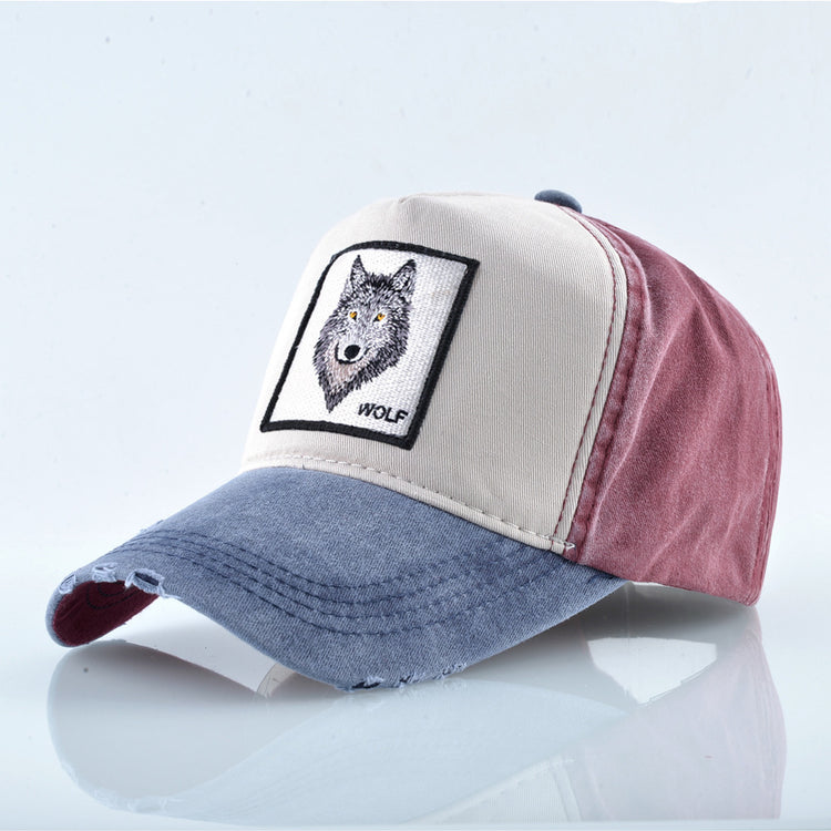 a hat with a wolf on it