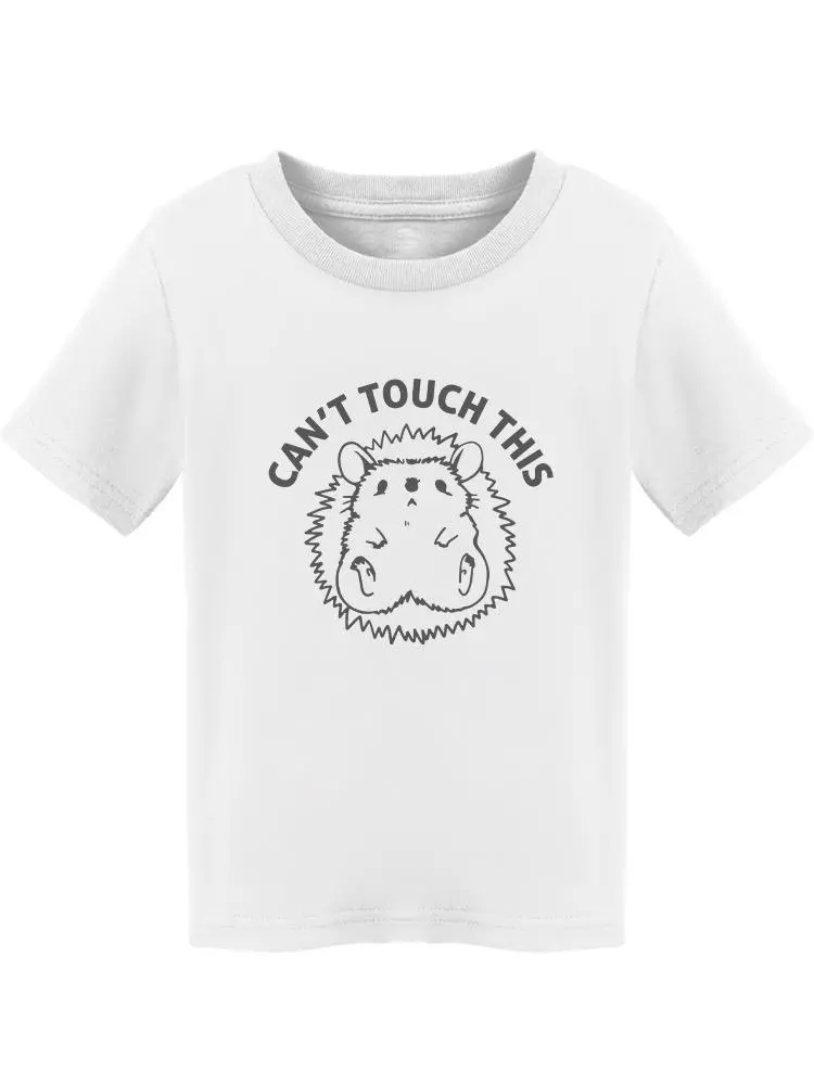 a white shirt with a cartoon hedgehog on it