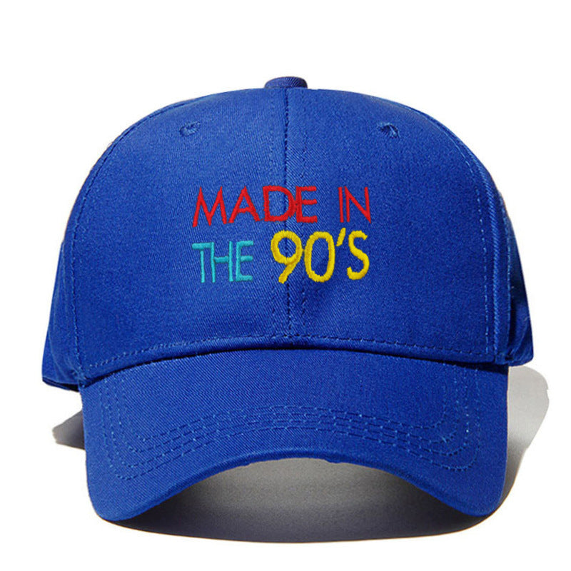 a blue hat with text on it