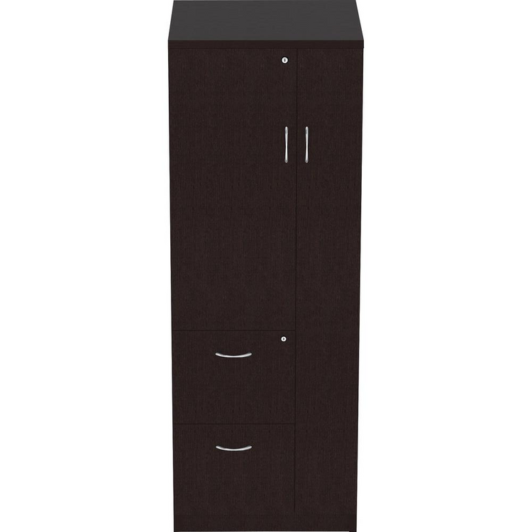 a black cabinet with silver handles