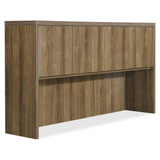 Lorell Chateau Series Walnut Laminate Desking - 66.1" x 14.8"36.5" Hutch, 1.5" Top - 4 Door(s) - Reeded Edge - Material: P2 Particleboard - Finish: Walnut, Laminate