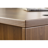 Lorell Chateau Series Walnut Laminate Desking - 66.1" x 14.8"36.5" Hutch, 1.5" Top - 4 Door(s) - Reeded Edge - Material: P2 Particleboard - Finish: Walnut, Laminate