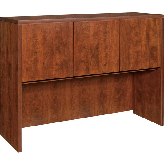 Lorell Essentials Series Stack-on Hutch with Doors - 47.3" x 14.8" x 36" - 3 Door(s) - Finish: Cherry, Laminate - Grommet, Cord Management