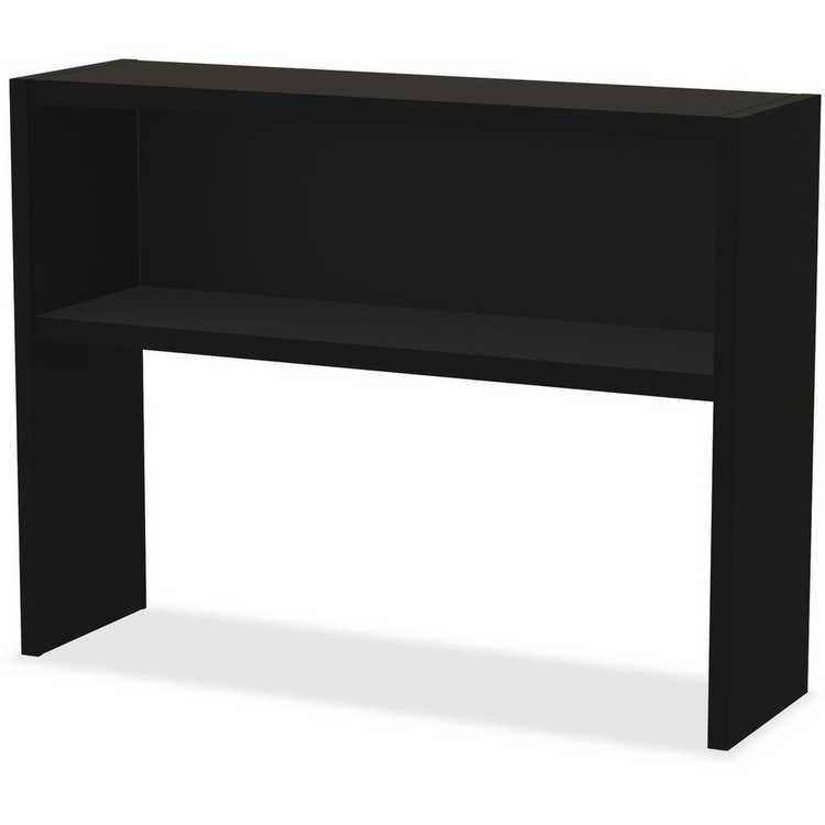 a black desk with shelves