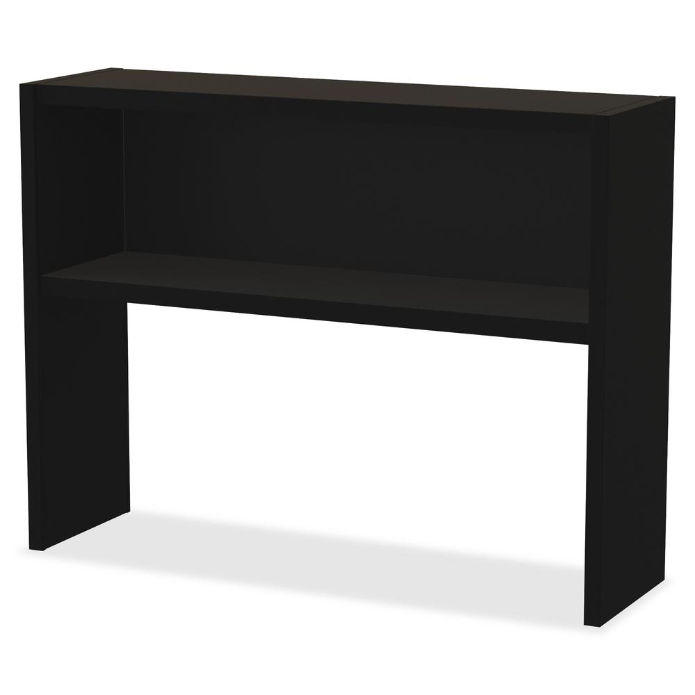 a black desk with shelves