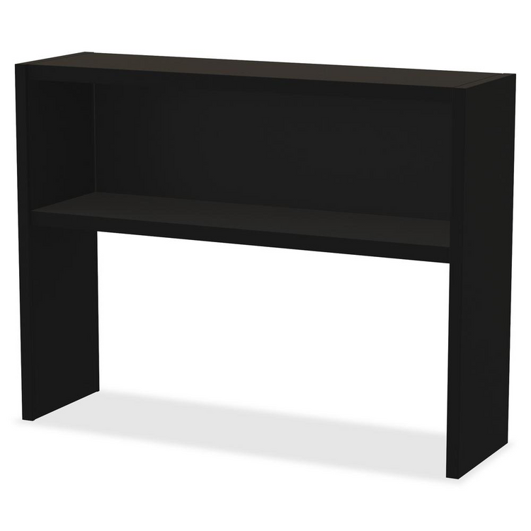 a black desk with shelves