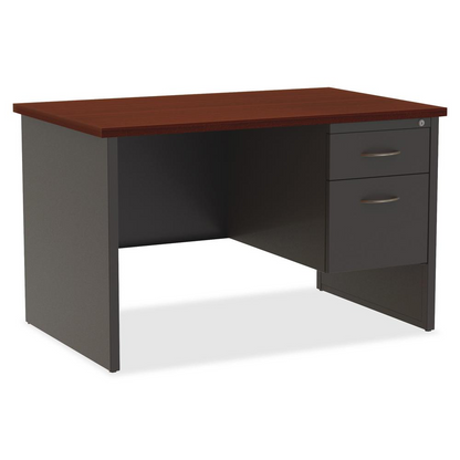 Lorell Fortress Modular Series Right-Pedestal Desk - 48" x 30" , 1.1" Top - 2 x Box, File Drawer(s) - Single Pedestal on Right Side - Material: Steel - Finish: Mahogany Laminate, Charcoal - Scratch Re