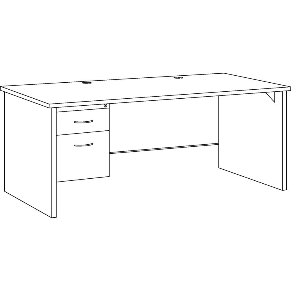 Lorell Mahogany Laminate/Charcoal Modular Desk Series Pedestal Desk - 2-Drawer - 72" x 36" , 1.1" Top - 2 x Box, File Drawer(s) - Single Pedestal on Left Side - Material: Steel - Finish: Mahogany Lami
