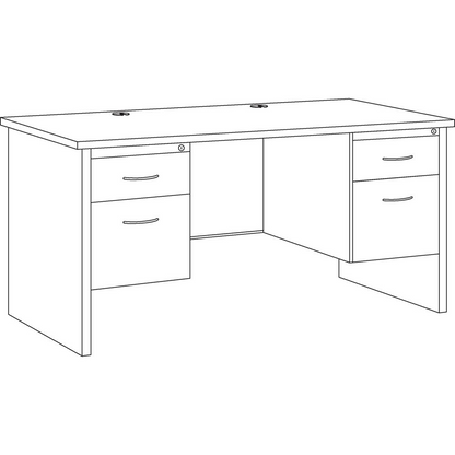 Lorell Mahogany Laminate/Charcoal Modular Desk Series Pedestal Desk - 2-Drawer - 60" x 30" , 1.1" Top - 2 x Box, File Drawer(s) - Double Pedestal - Material: Steel - Finish: Mahogany Laminate, Charcoa