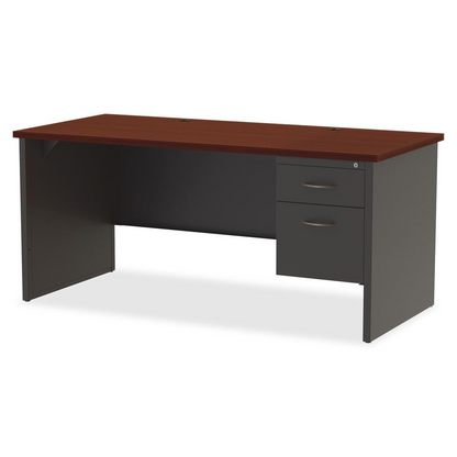 Lorell Fortress Modular Series Right-Pedestal Desk - 66" x 30" , 1.1" Top - 2 x Box, File Drawer(s) - Single Pedestal on Right Side - Material: Steel - Finish: Mahogany Laminate, Charcoal - Scratch Re
