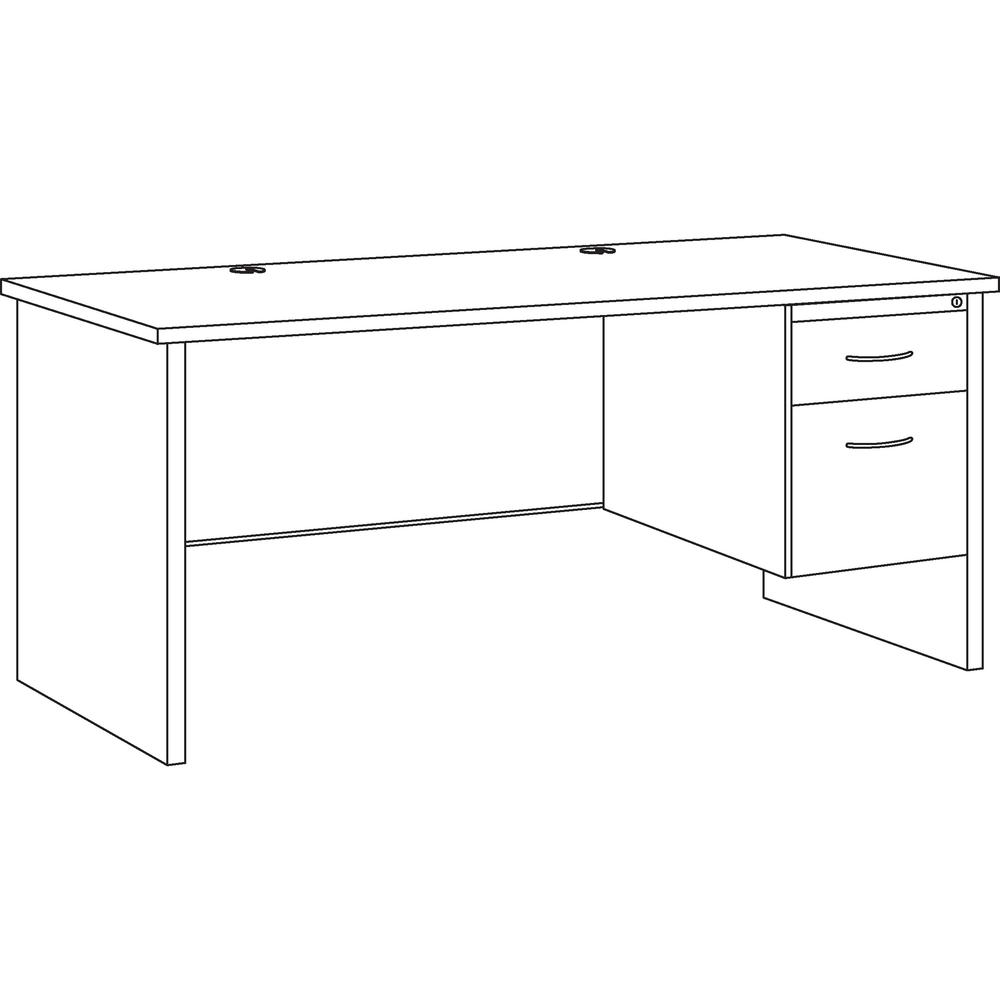 Lorell Fortress Modular Series Right-Pedestal Desk - 66" x 30" , 1.1" Top - 2 x Box, File Drawer(s) - Single Pedestal on Right Side - Material: Steel - Finish: Mahogany Laminate, Charcoal - Scratch Re