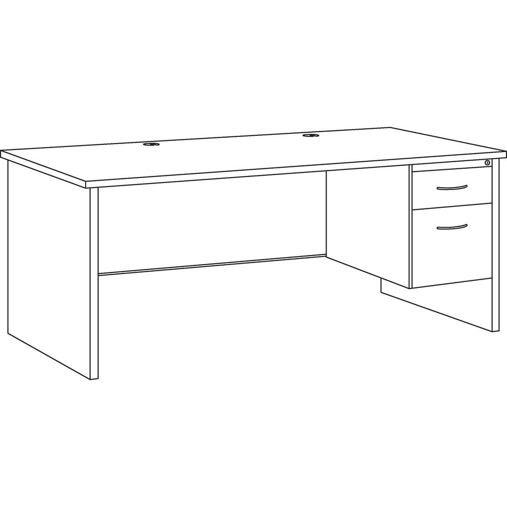 Lorell Mahogany Laminate/Charcoal Modular Desk Series Pedestal Desk - 2-Drawer - 72" x 36" , 1.1" Top - 2 x Box, File Drawer(s) - Single Pedestal on Right Side - Material: Steel - Finish: Mahogany Lam