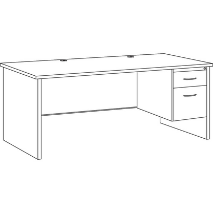 Lorell Mahogany Laminate/Charcoal Modular Desk Series Pedestal Desk - 2-Drawer - 72" x 36" , 1.1" Top - 2 x Box, File Drawer(s) - Single Pedestal on Right Side - Material: Steel - Finish: Mahogany Lam