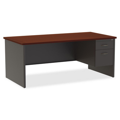 Lorell Mahogany Laminate/Charcoal Modular Desk Series Pedestal Desk - 2-Drawer - 72" x 36" , 1.1" Top - 2 x Box, File Drawer(s) - Single Pedestal on Right Side - Material: Steel - Finish: Mahogany Lam