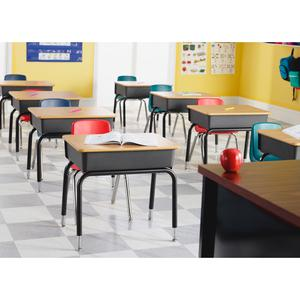 a classroom with desks and chairs