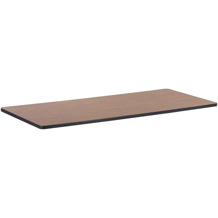 a brown rectangular table with black edge