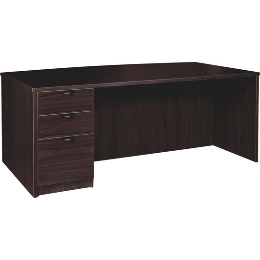 Lorell Prominence 2.0 Espresso Laminate Left-Pedestal Bowfront Desk - 3-Drawer - 1" Top, 72" x 42"29" - 3 x File, Box Drawer(s) - Single Pedestal on Left Side - Band Edge - Material: Particleboard - F