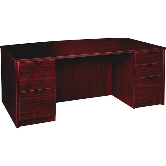 Lorell Prominence 2.0 Mahogany Laminate Double-Pedestal Desk - 5-Drawer - 1" Top, 72" x 42"29" - 5 x File, Box Drawer(s) - Double Pedestal - Band Edge - Material: Particleboard - Finish: Mahogany Lami