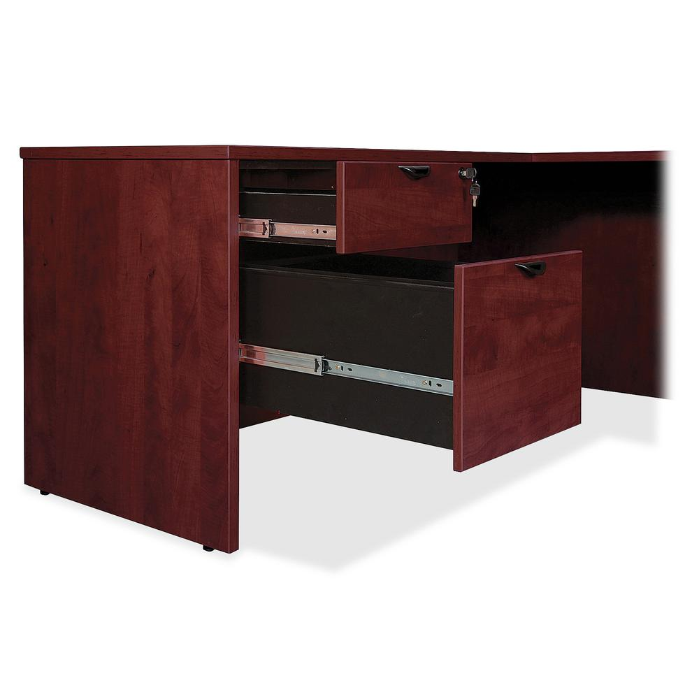 Lorell Prominence 2.0 Mahogany Laminate Double-Pedestal Desk - 5-Drawer - 1" Top, 72" x 42"29" - 5 x File, Box Drawer(s) - Double Pedestal - Band Edge - Material: Particleboard - Finish: Mahogany Lami