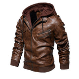 Men Hooded Leather Jacket Thick Motorcycle Windproof Male Casual Winter PU Jacket