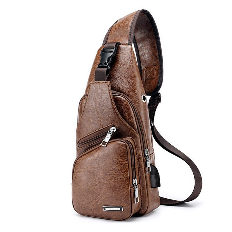 a brown leather bag with a strap