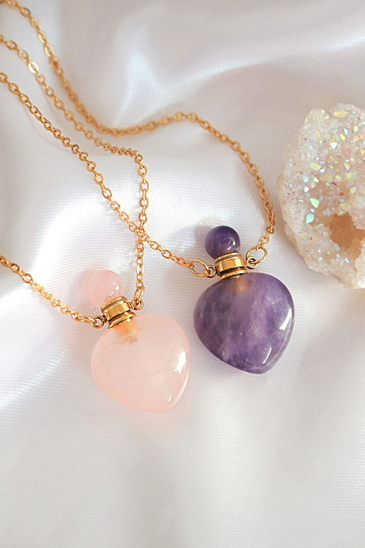 Heart Crystals Bottles | 24K Natural Crystals Bottle Necklaces
