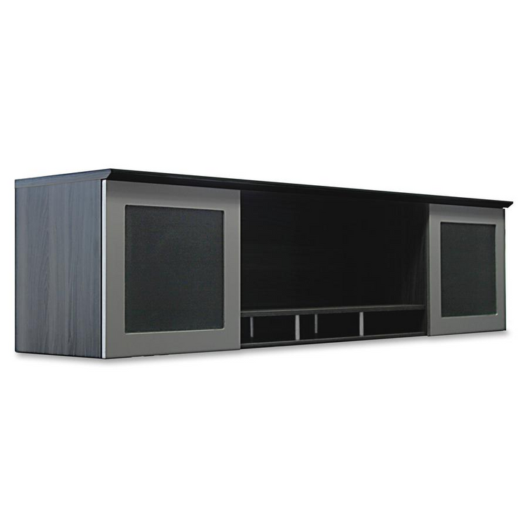 a black and grey entertainment center