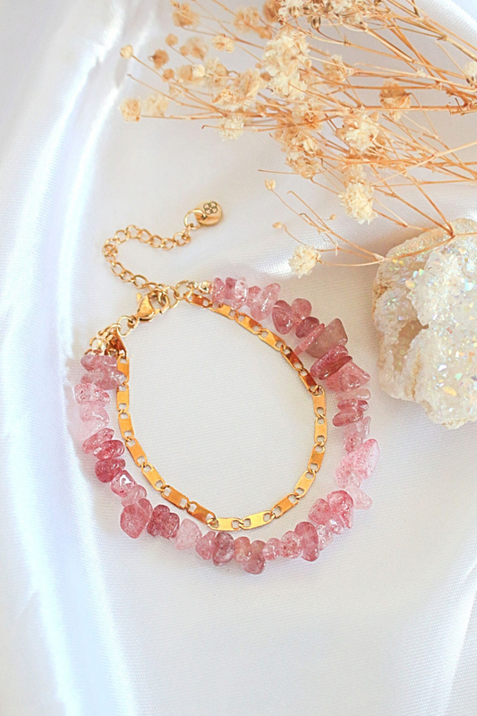 "Waikiki" | Strawberry Quartz & 24K Double-Layered Bracelet