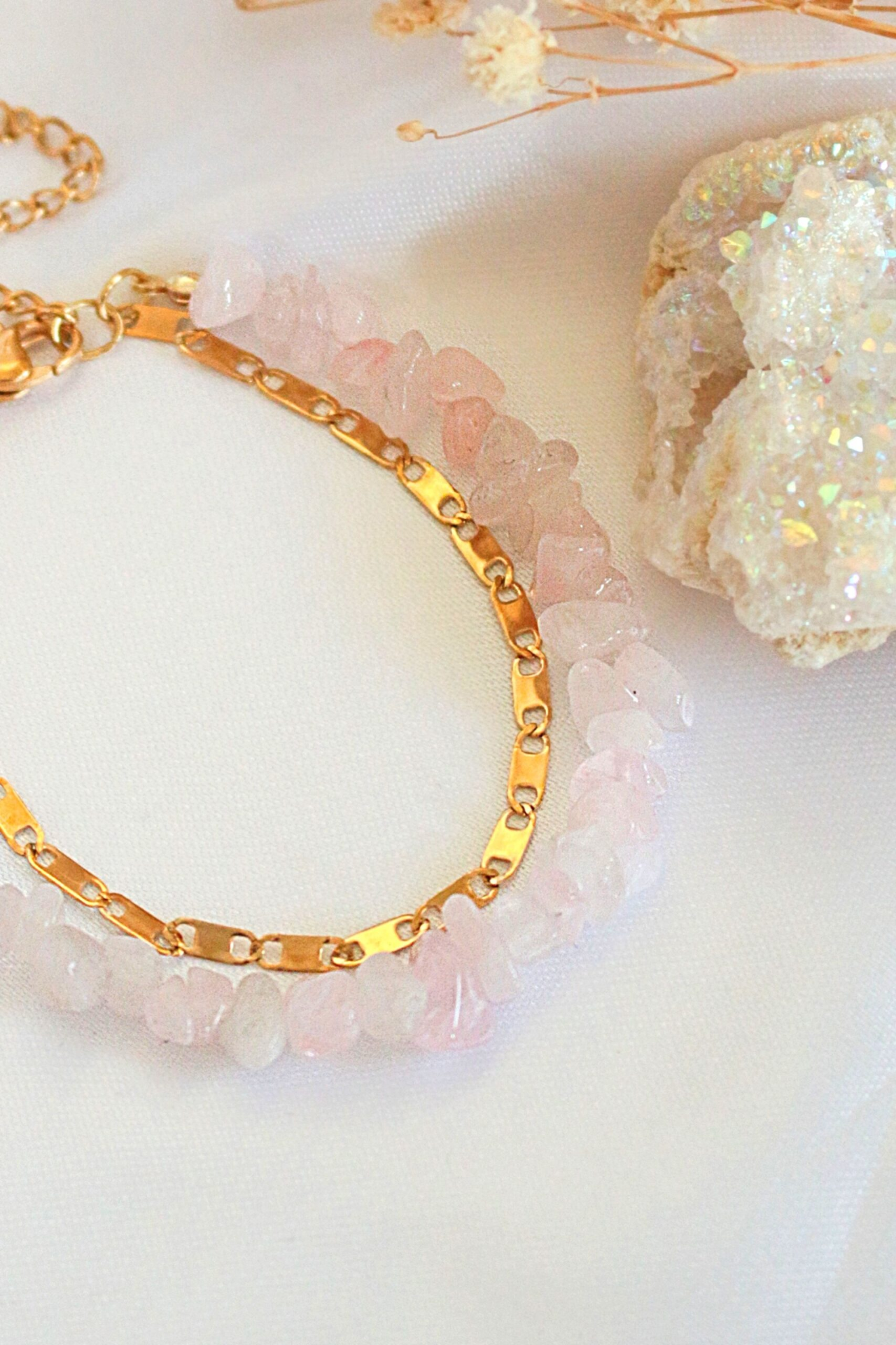 "Waikiki" | Rose Quartz & 24K Double-Layered Bracelet