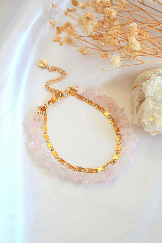 "Waikiki" | Rose Quartz & 24K Double-Layered Bracelet