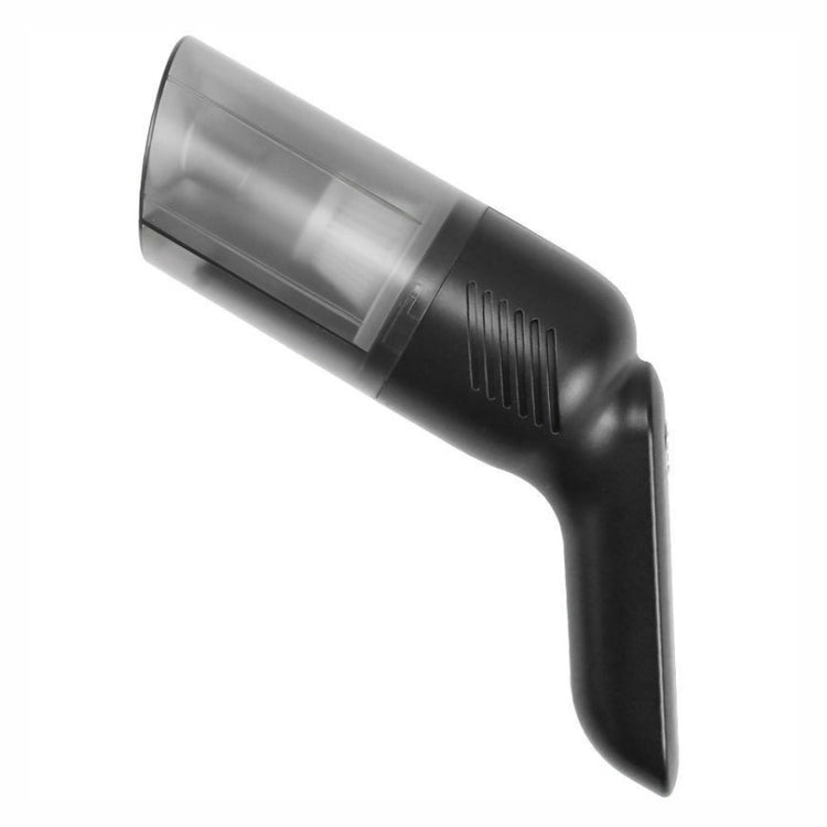 a black vacuum cleaner with a clear plastic handle