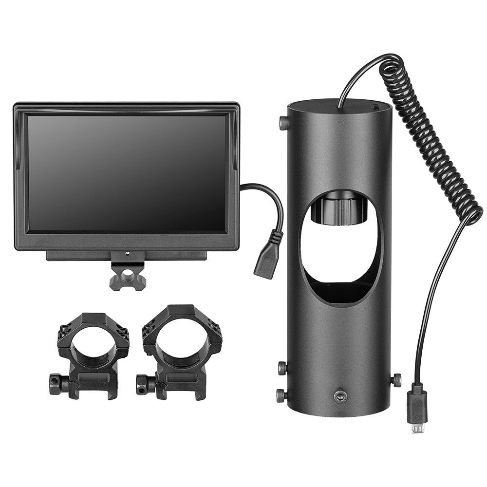 a black device with a screen and a cable