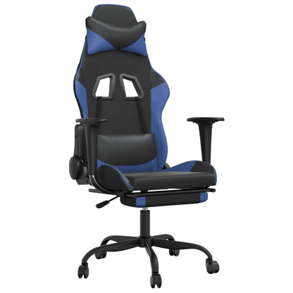 vidaXL Massage Gaming Chair with Footrest Black&Blue Faux Leather