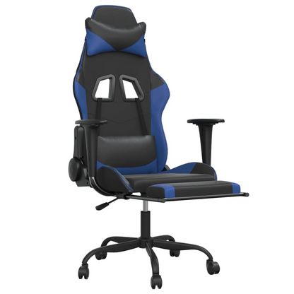 vidaXL Massage Gaming Chair with Footrest Black&Blue Faux Leather