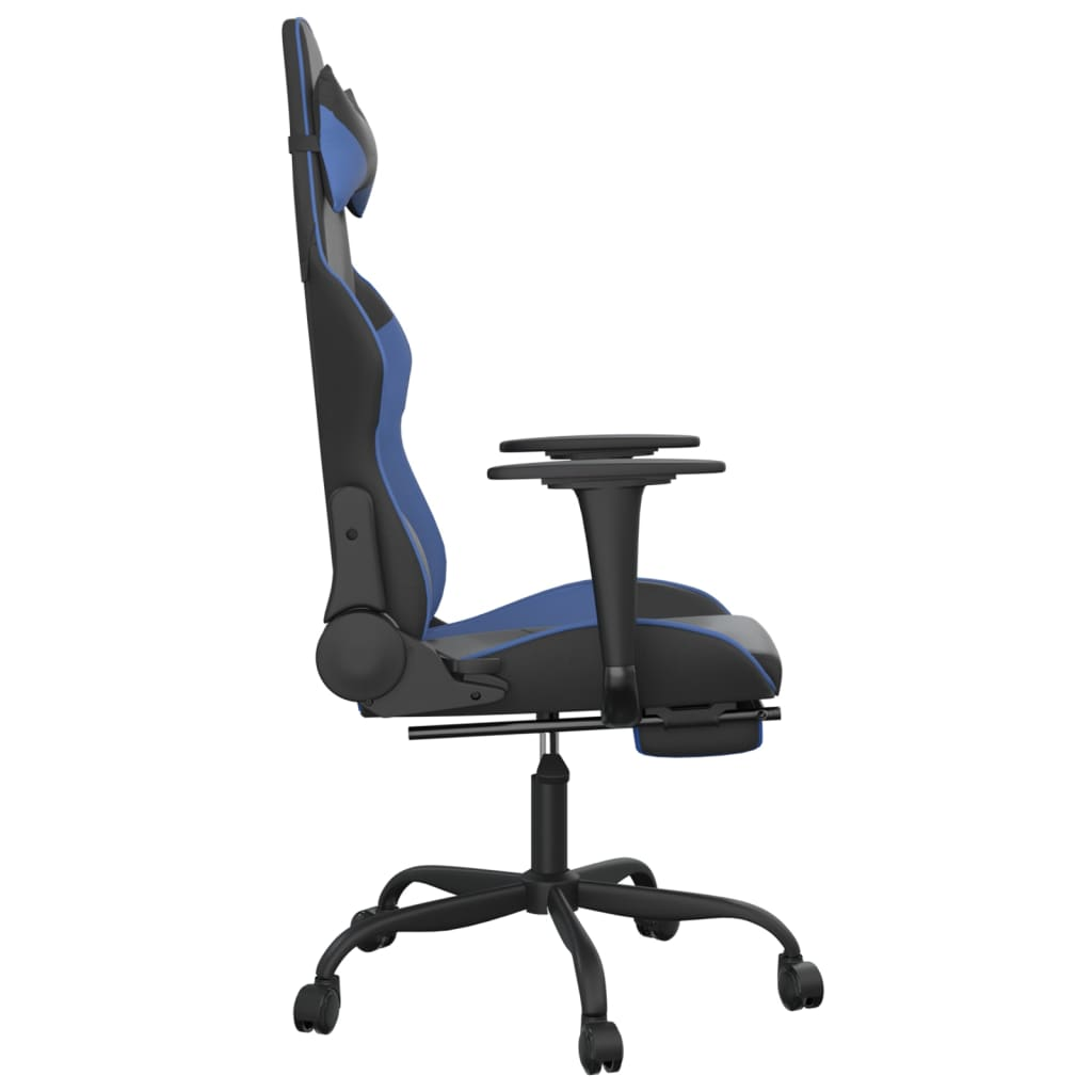 vidaXL Massage Gaming Chair with Footrest Black&Blue Faux Leather