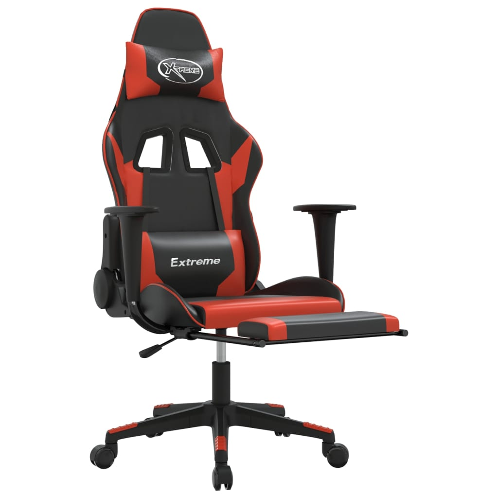 vidaXL Massage Gaming Chair with Footrest Black&Red Faux Leather