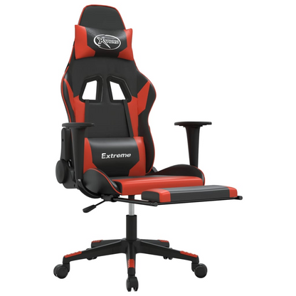 vidaXL Massage Gaming Chair with Footrest Black&Red Faux Leather