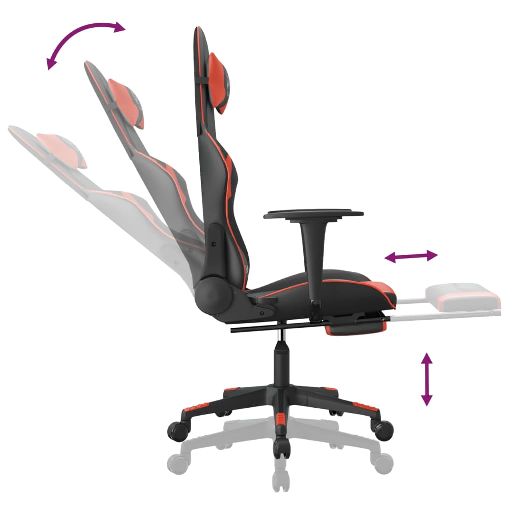vidaXL Massage Gaming Chair with Footrest Black&Red Faux Leather