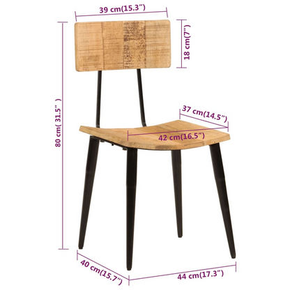 vidaXL Dining Chairs 2 pcs 17.3"x15.7"x31.5" Solid Wood Mango