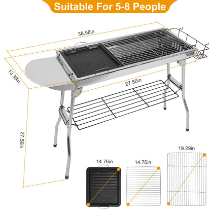 1Pc Foldable BBQ Grill Portable Charcoal Barbeque Grill Stainless Steel BBQ Grill For Picnic Camping Yard Cooking Fedex Shipping