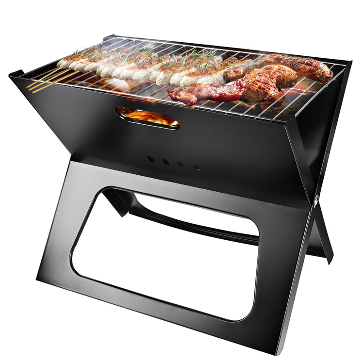 a barbecue grill with meat on it