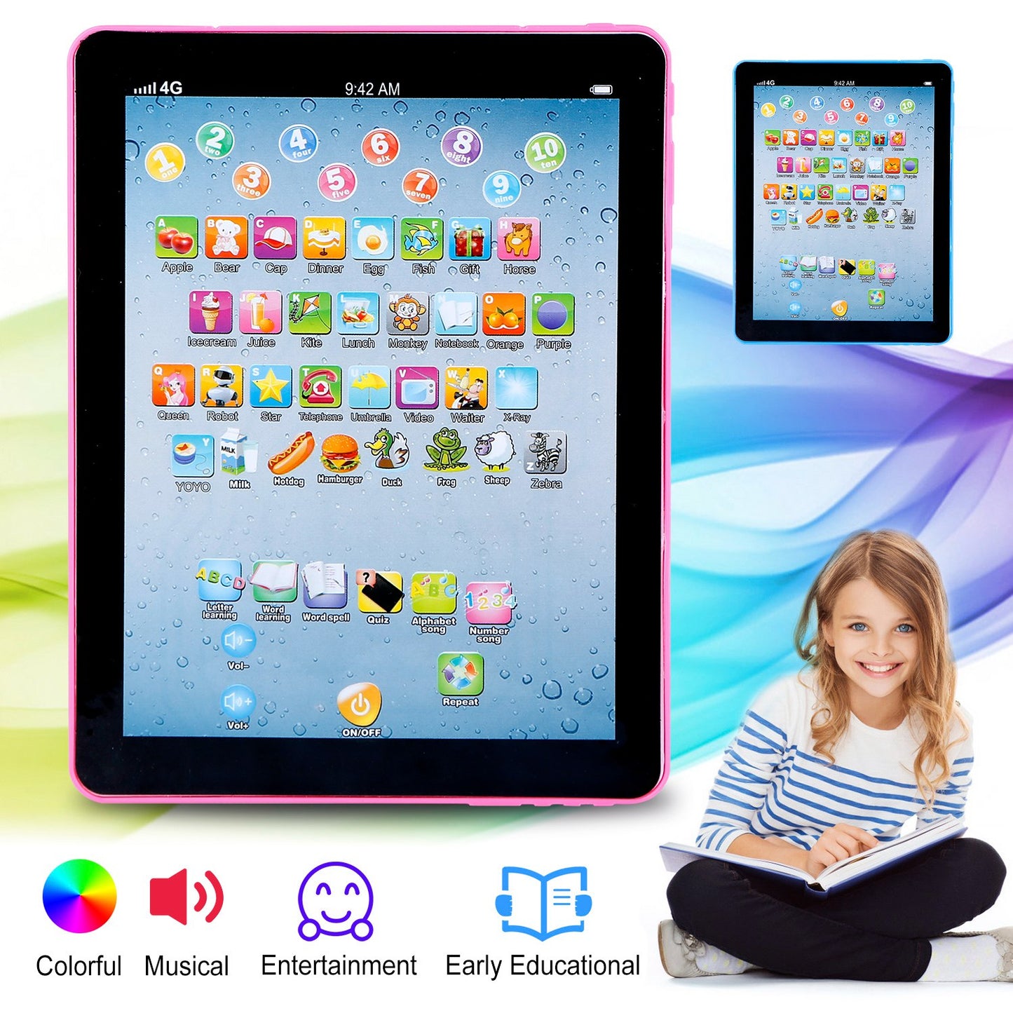 Baby Learning Tablet Educational Mini Pads Toys Touch Learn Toddler Tablet For ABC Numbers Words Gift For Boys Girls Aged 1-6 Year Old Kids
