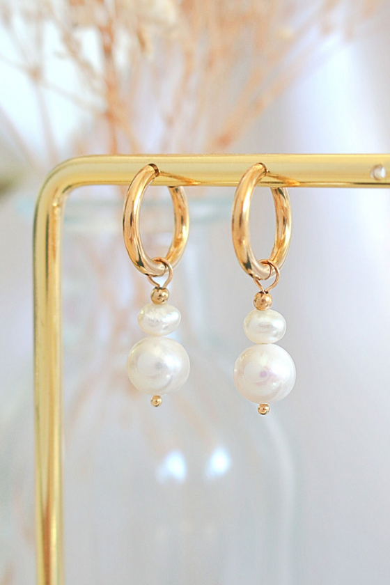 "Sand Beach" | 24K Freshwater Pearls Baroque Dangle Hoops