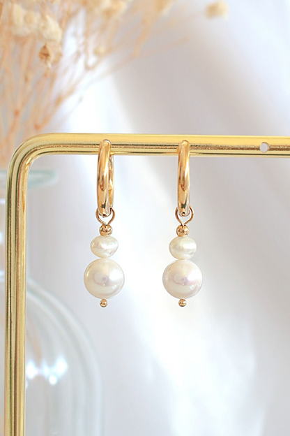 "Sand Beach" | 24K Freshwater Pearls Baroque Dangle Hoops