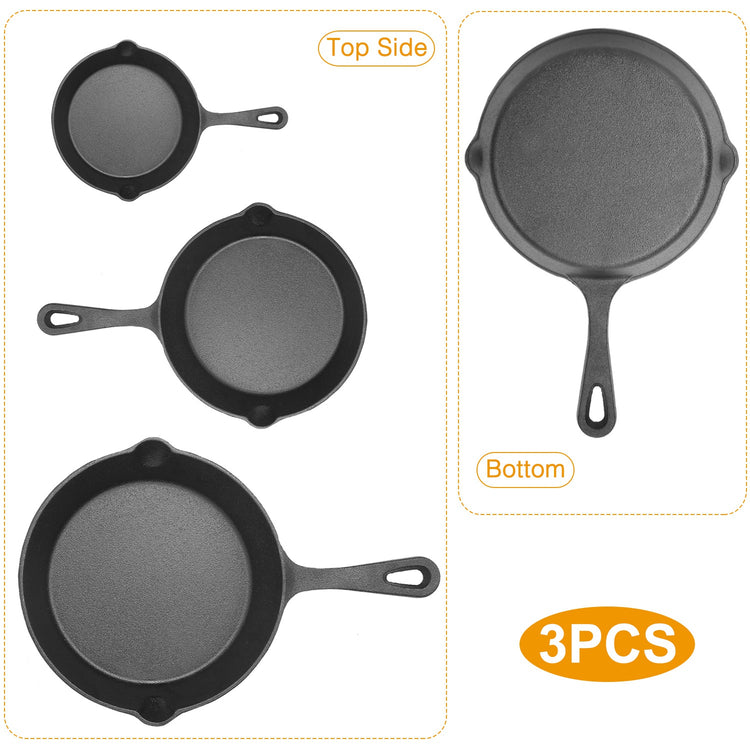 a group of cast iron pans
